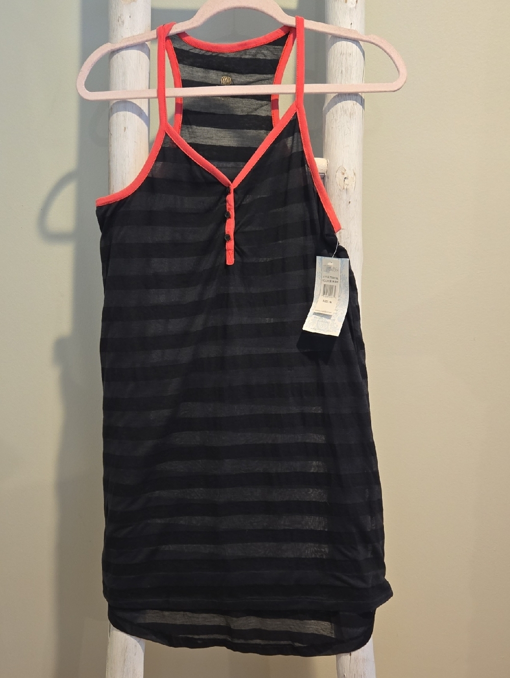 Marika Black Striped Active Tank with Subtle Sheen Swim Coverup Size Medium NWT